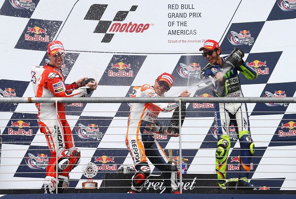 Le podium du Grand Prix MotoGP des Amériques à Austin 2015 (Photo Gold and Goose)